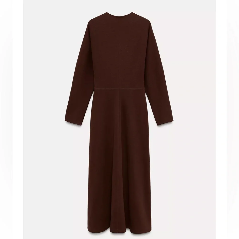 Zara Elegant Burgundy V-Neck Dress - Picture 2 of 13